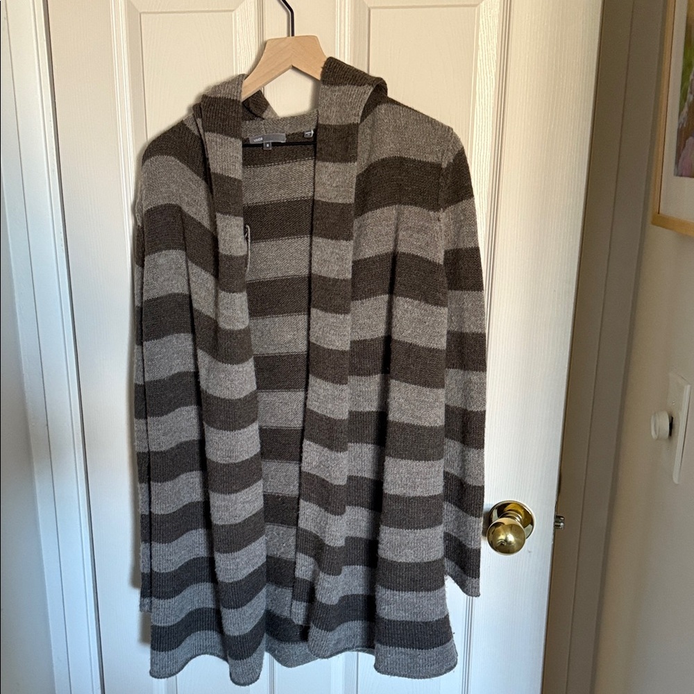 Vince Brown and Gray Striped Cardigan w/ Hood